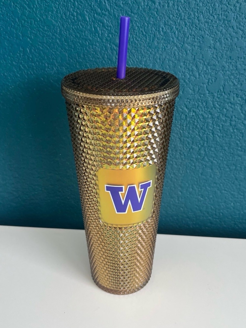 Starbucks UW University of Washington Gold Studded Bling Tumbler